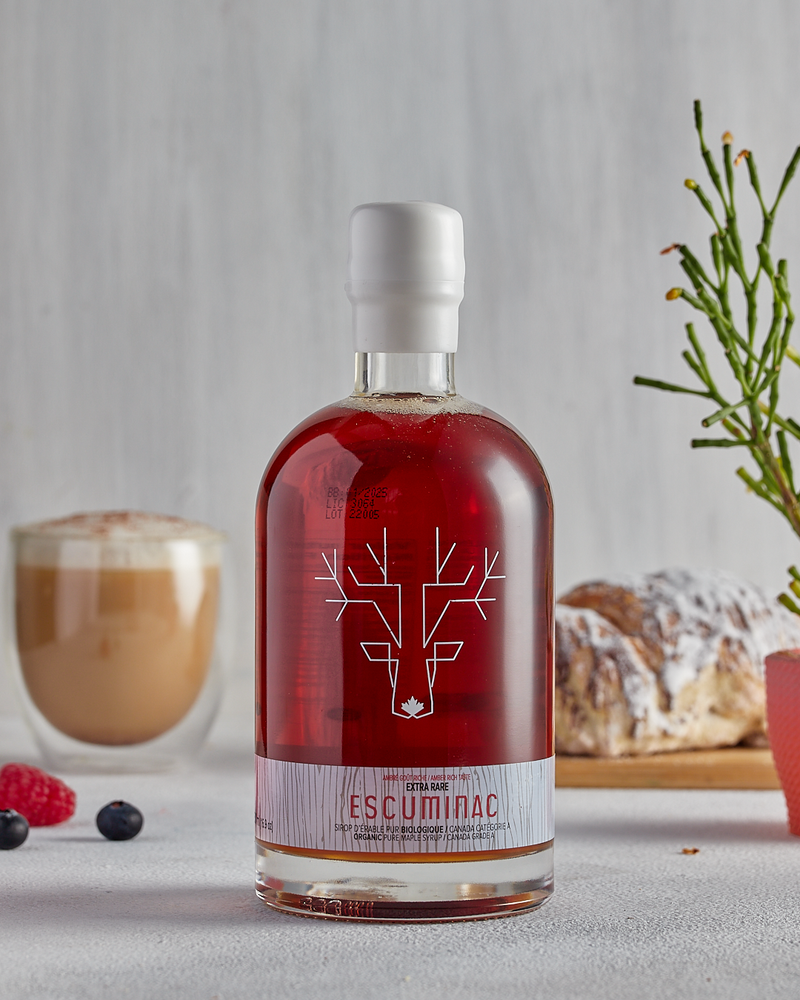 Escuminac Canadian Maple Syrup, Pure & Organic, Extra Rare Amber Rich Taste, 500 ml Bottle.